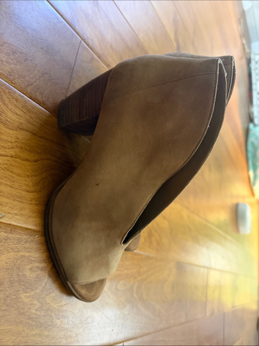 Lucky Brand Tan Suede Peep-Toe Block Heel Mules